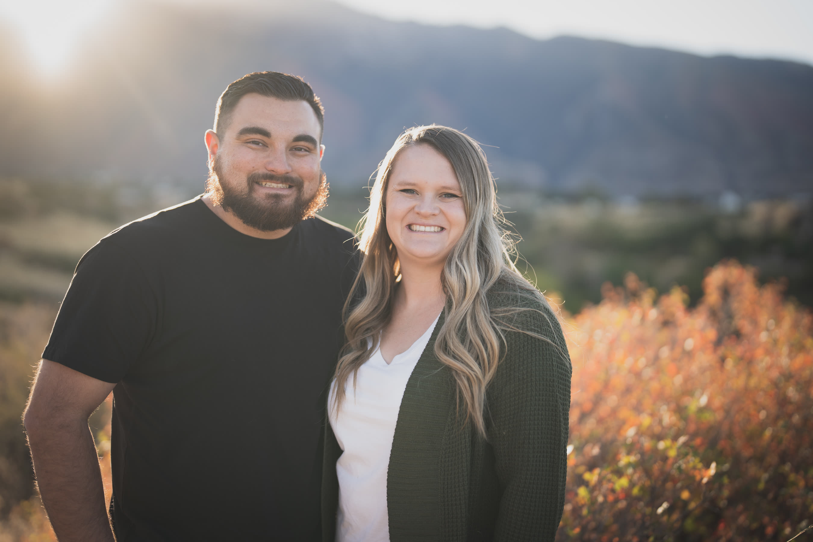Couple portrait, mountain backdrop